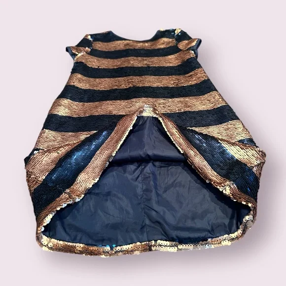 Girls Peyton & Parker Gold and Navy Blue Striped Sequin Dress Size 6 - Picture 5 of 8